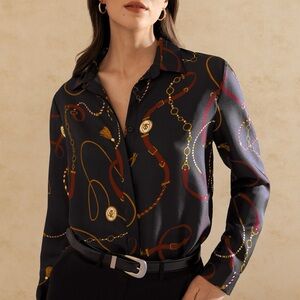 NWOT LILYSILK Louisville Print Silk Shirt